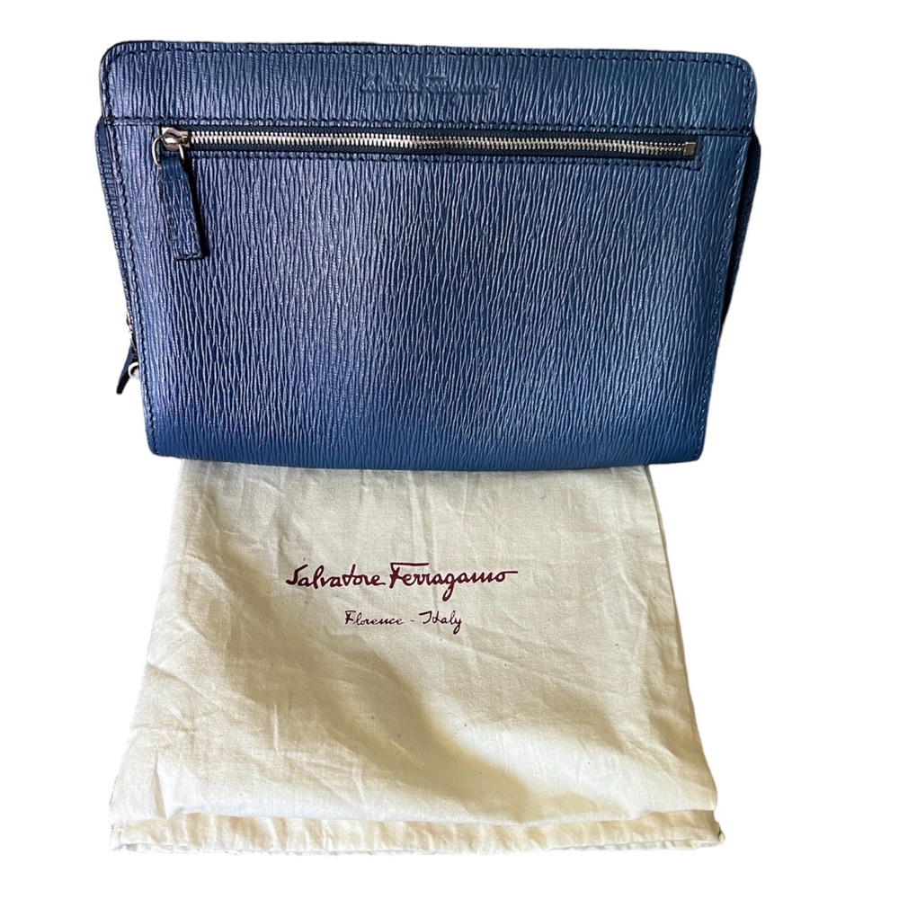 Salvatore Ferragamo Vintage Unisex Clutch/ Document Case in Blue Leather